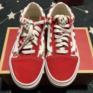 Red and white Vans sneakers